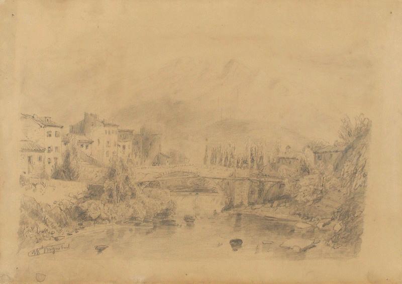 Village et pont sur la rivière