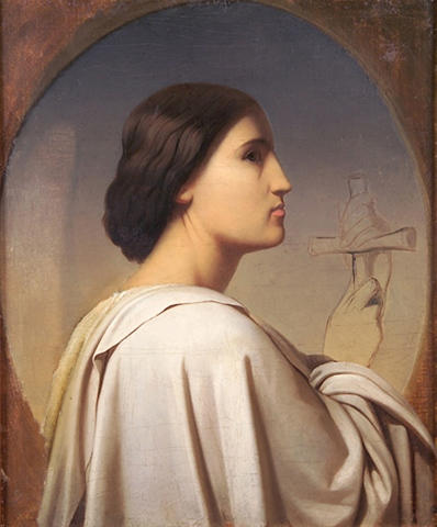 Saint de profil portant une épée