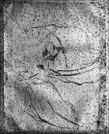 Moine prosterné (De profil, les mains à terre et reprise des plis de la soutane.)