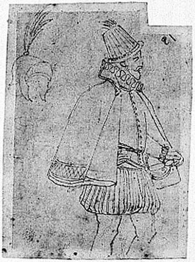 Seigneur de l'époque d'Henri IV (Et tête casquée, avec une plume)