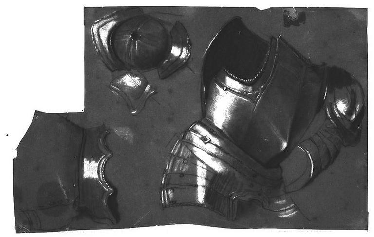 Une cuirasse (et deux détails d'armure). Verso : (Stratonice) Sleucos (sa main droite et le haut de son corps)