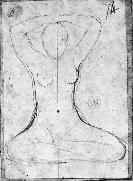 La Conversation galante ; La femme, assise en tailleur, les mains sur la tête