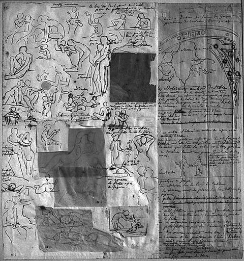 Croquis pour l'encadrement et notes manuscrites