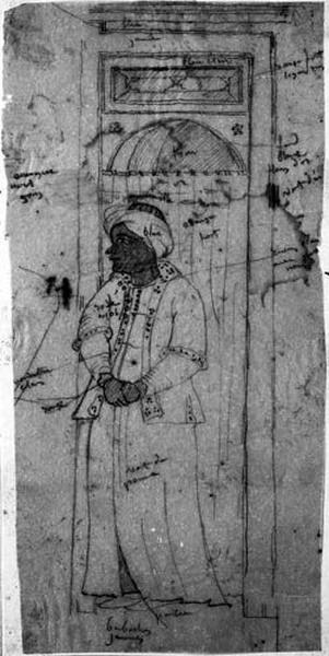 L'Eunuque (Devant une niche fermée par un rideau. D'après la partie droite d'une gravure à sujet turc.)