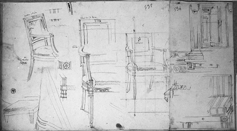 Pièces d'ameublement (Principalement un fauteuil étudié trois fois dont une fois mis au carreau)