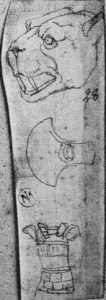 Mufle de tigre, hache et cuirasse ; verso : Fragment de personnage antique