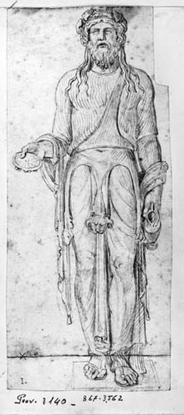 Statue d'un dieu antique (Vêtu d'une peau de lion et tenant un vase de la main gauche)