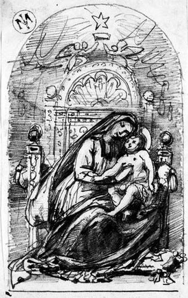 Vierge à l'Enfant ; Au verso, collé sur le carton de doublage : Apothéose de Napoléon Ier