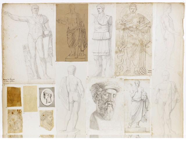 Statue de jeune homme (Dessin à l'encre au verso)