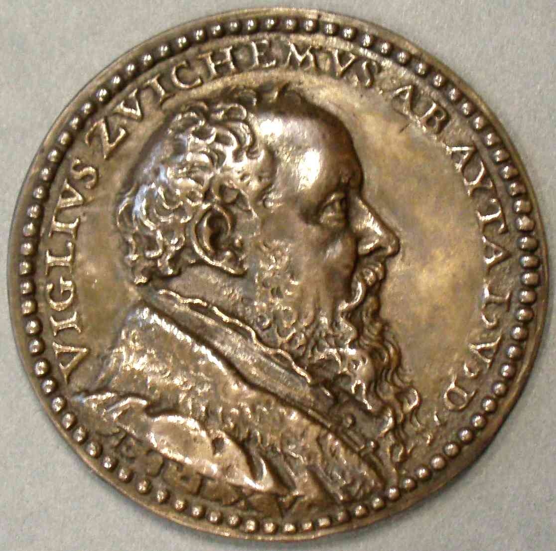 Médaille Viglius Zvicheim à 65 ans, armes et devise,  1574 ; Viglius Zvicheim à 65 ans
