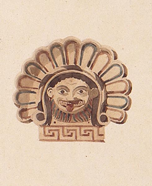 Palmette sculptée ; Mascaron vue de face d'après une sculpture de Pompéï