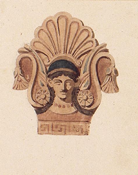 Palmette sculptée ; Mascaron vue de face d'après une sculpture de Pompéï