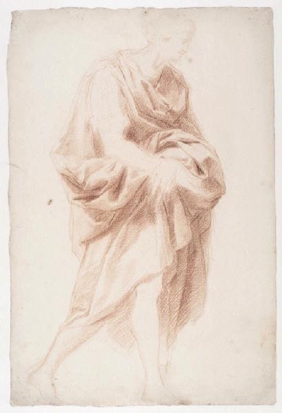 Figure drapée debout, tournée vers la droite, les deux mains croisées l'une sur l'autre (étude pour un Christ ?)