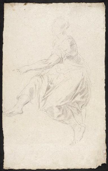 Femme assise de profil à gauche (recto) ; Etude de bras et figure debout de profil à gauche (verso)