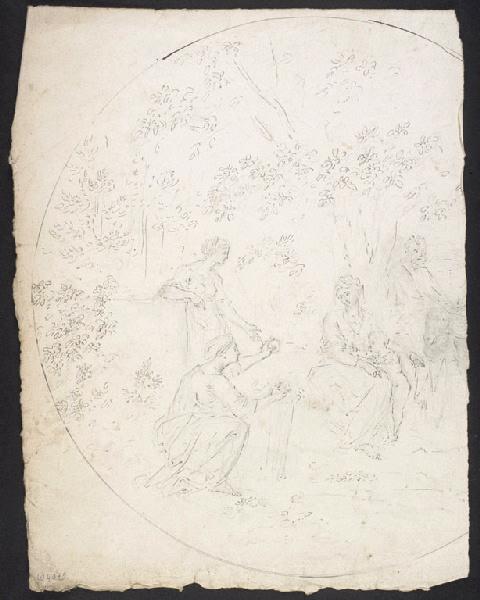Sainte Famille au repos, deux femmes à gauche (recto) ; Etude pour un portrait et de motifs décoratifs (verso)