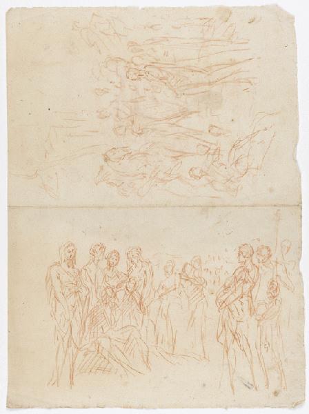 Deux esquisses de composition à plusieurs figures, l'une dans le sens horizontale, l'autre dans le sens vertical de la feuille (recto) ; Esquisse de composition (dans l'autre sens horizontal) (verso)
