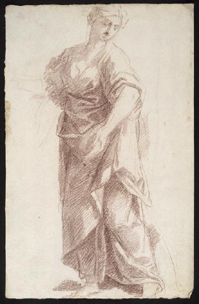 Femme drapée, avançant vers la gauche, la tête penchée à droite