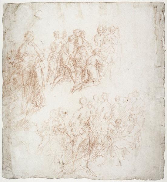 Groupes de figures debout, femme et enfant (recto) ; Figure debout, agenouillée; homme (Christ ?) soutenu par deux figures (verso)