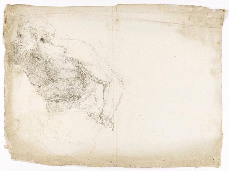 Homme barbu, torse nu (recto) ; Etude de drapé (verso)