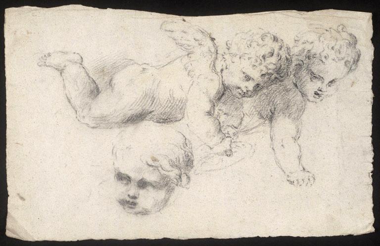 Deux angelots et une tête d'angelot (recto) ; Deux bras, esquisse d'une figure (verso)