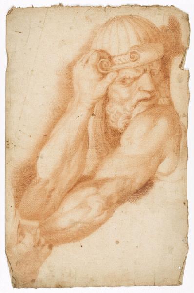 Copie partielle d'après un peintre de la renaissance: deux hommes, leurs têtes et un bras, face à face