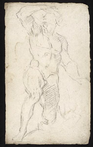 Esquisse d'un homme nu à demi-agenouillé, traces de sanguine au verso