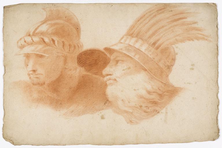 Etude de deux têtes casquées, dont une à plume