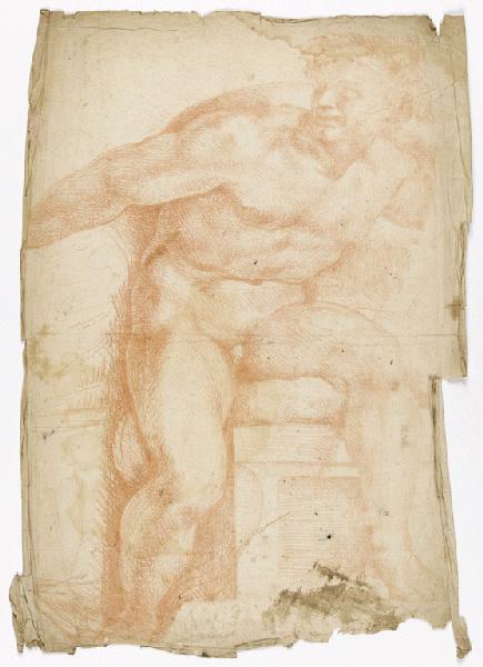 Etude d'homme nu assis penché vers la droite (recto) ; Esquisse de composition (dans l'autre sens) (verso)