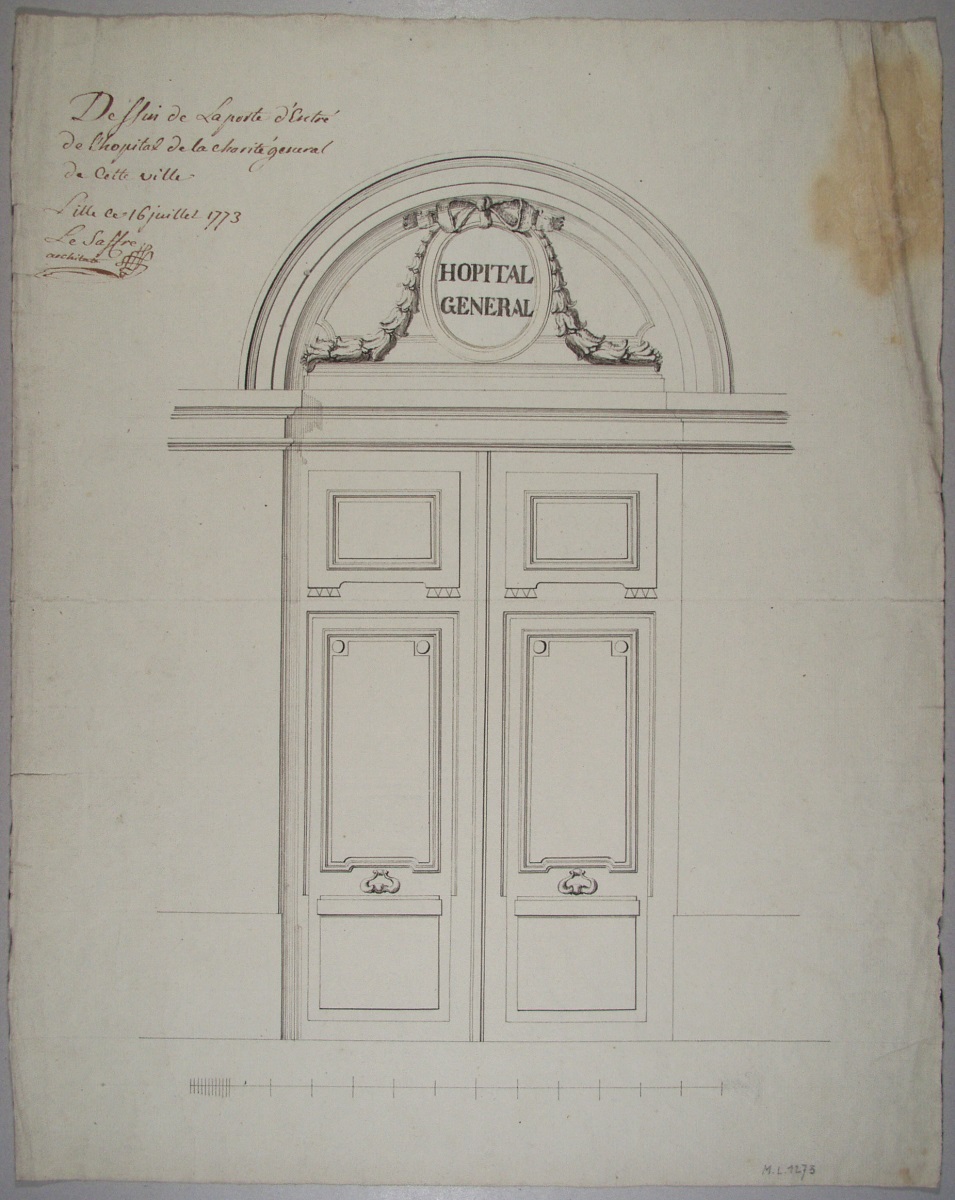 "Dessin de la porte d'entrée de l'hôpital de la charité général de cette ville" - Lille (Titre d'origine)