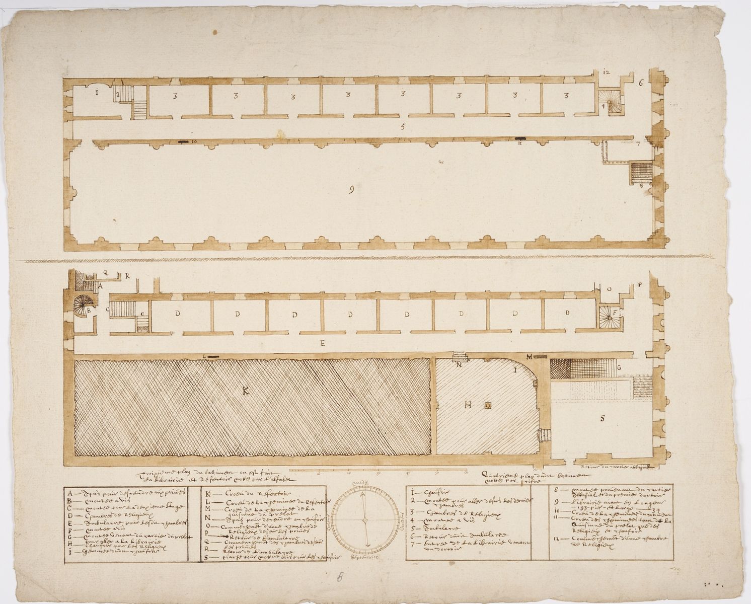 Plan des 3e et 4e niveaux de l’aile nord du cloître de l’abbaye de Saint-Amand