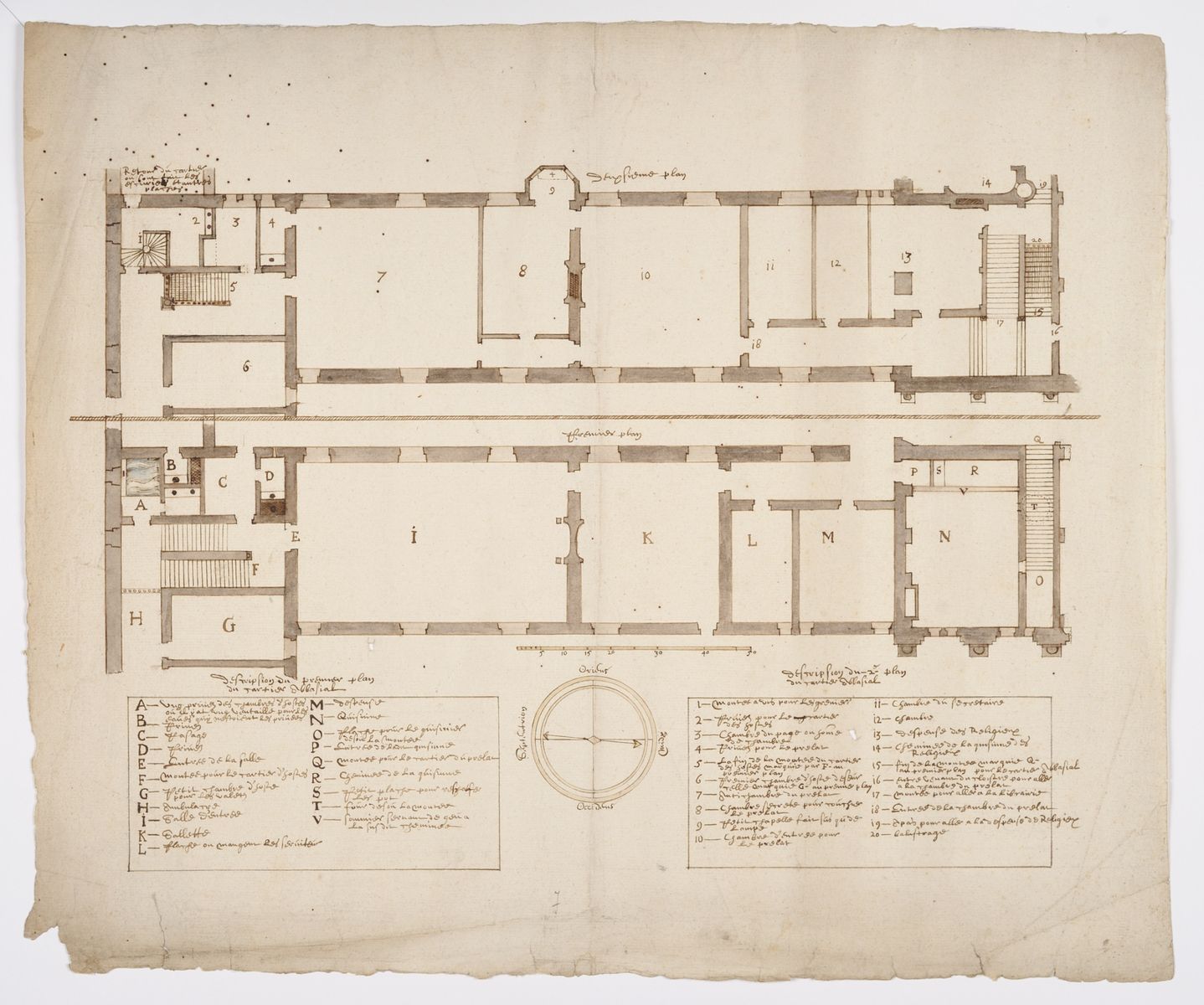 Plan du rez-de-chaussée et du premier étage du quartier abbatial de l’abbaye de Saint-Amand