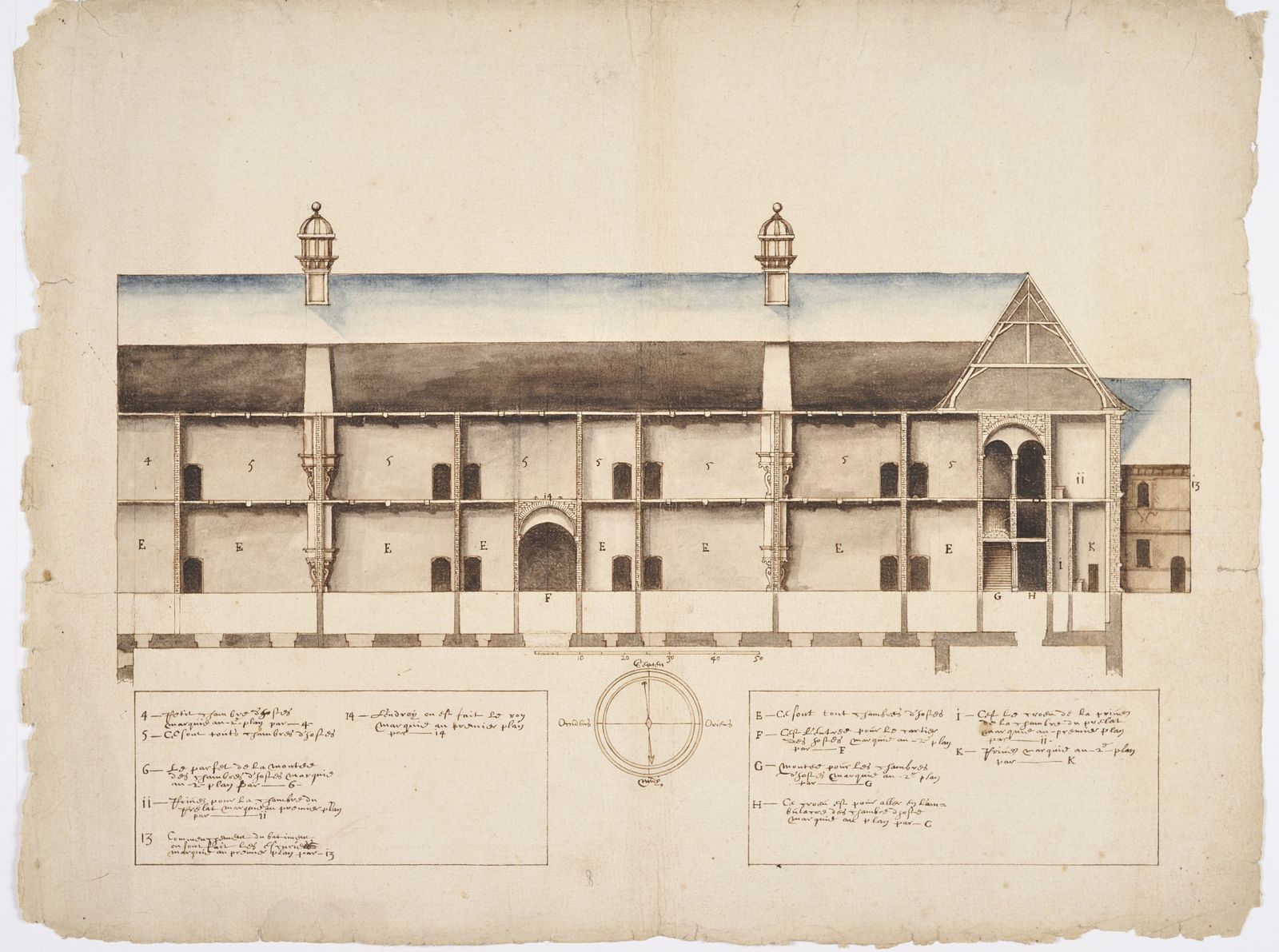 Coupe du quartier abbatial de l’abbaye de Saint-Amand