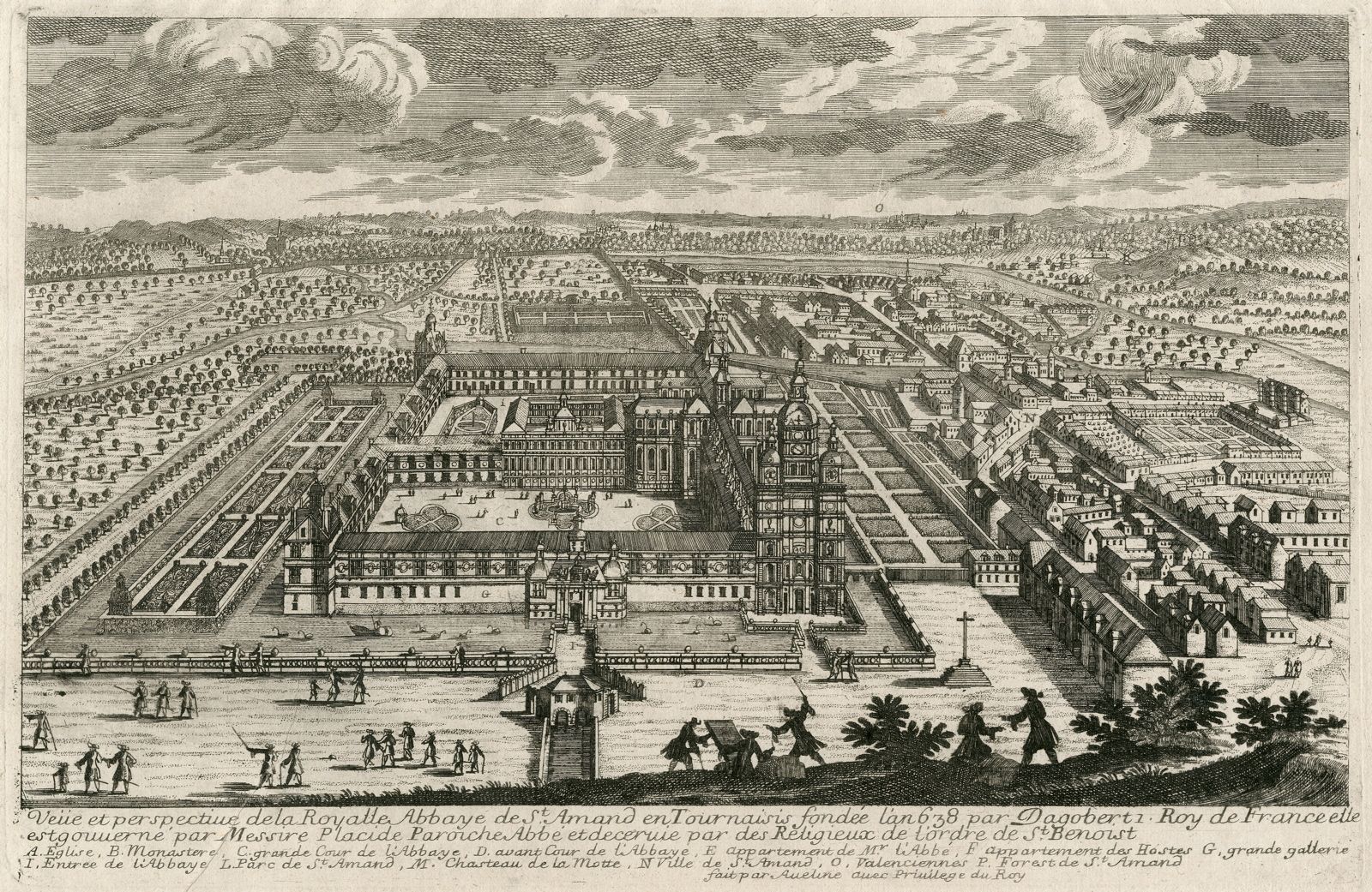 Vue cavalière de l'abbaye de Saint-Amand-les-Eaux