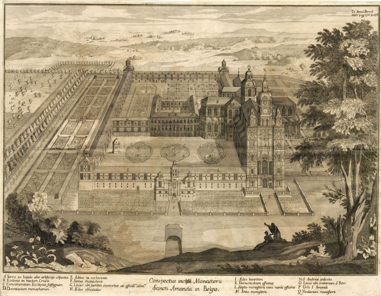 Vue cavalière de l'abbaye de Saint-Amand-les-Eaux