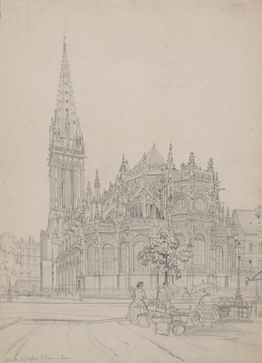 Vue de l'abside de l'église Saint-Pierre de Caen après le couvrement de l'Odon
