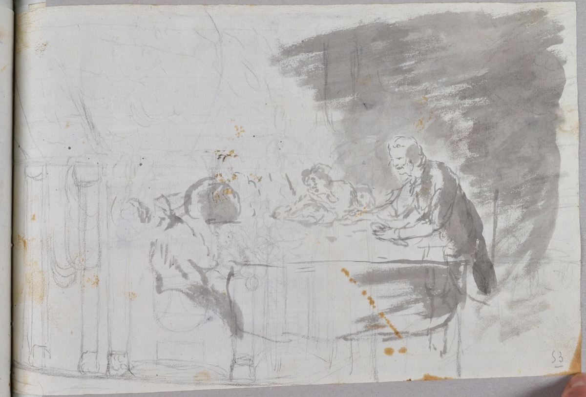 Étude pour une famille attablée (recto) ; Étude pour le Christ en croix (verso)