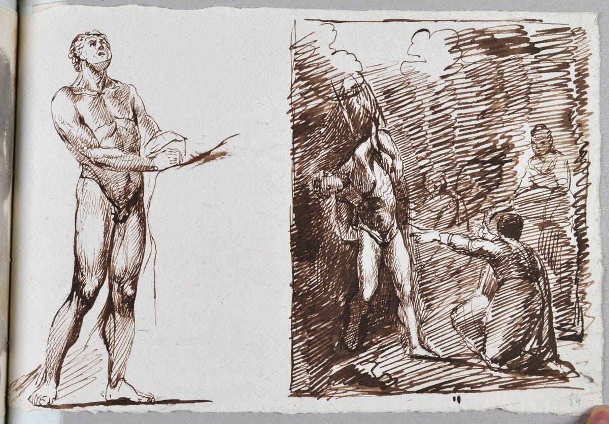 Saint Sébastien soigné par les saintes femmes ; Académie d'homme