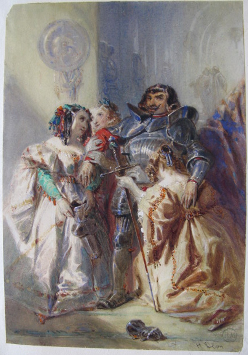 Un chevalier en armure entouré de dames ; Un porte-étendard (autre titre)