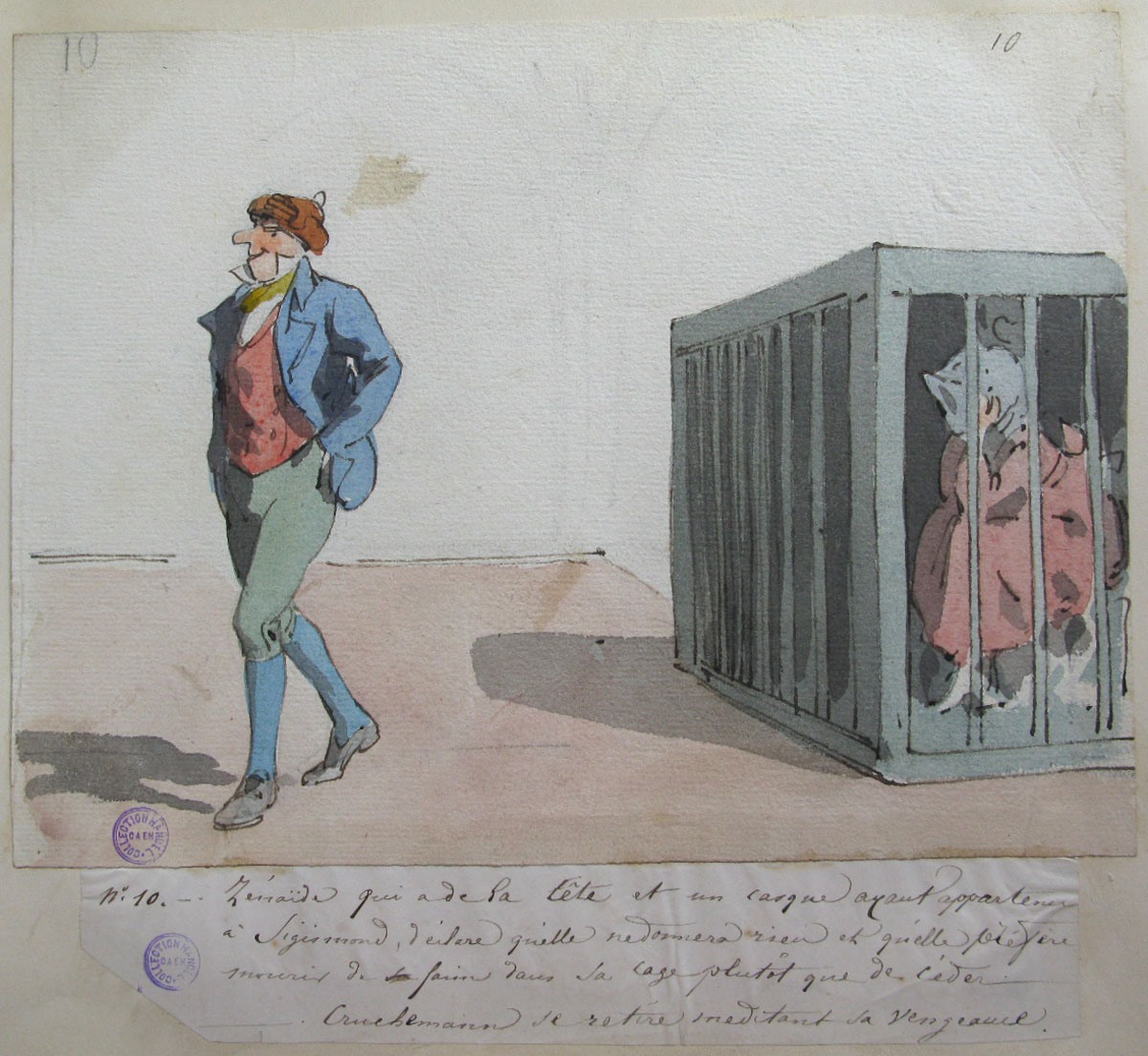 10. Zénaïde, qui a de la tête et un casque ayant appartenu à Sigismond, déclare qu'elle ne donnera rien ; Les Aventures de Zénaïde et d'Adalbert au château de Schiffschaffburg (titre factice de la série)