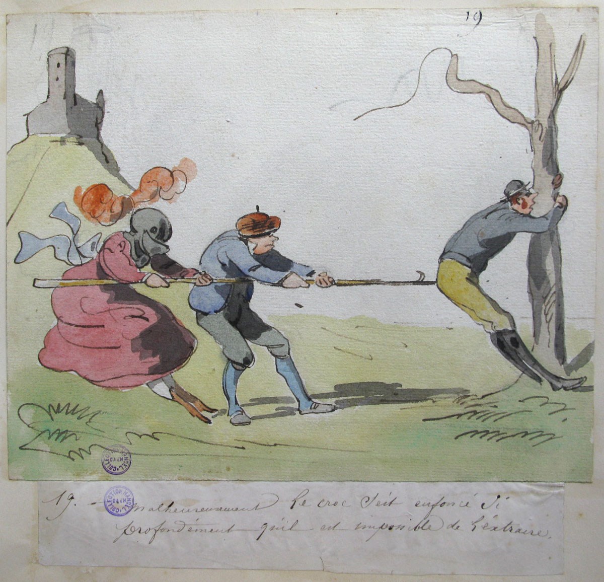 19. Malheureusement le croc s'est enfoncé si profondément qu'il est impossible de l'extraire ; Les Aventures de Zénaïde et d'Adalbert au château de Schiffschaffburg (titre factice de la série)