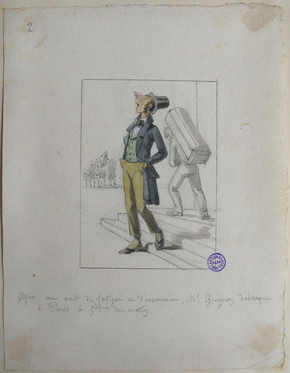 2. Après une nuit de fatigue et d'insomnie, M. Guignon débarque à Paris ; M. Guignon, ou le voyage d'un habitant de Ruffec de Paris (titre factice de la série)