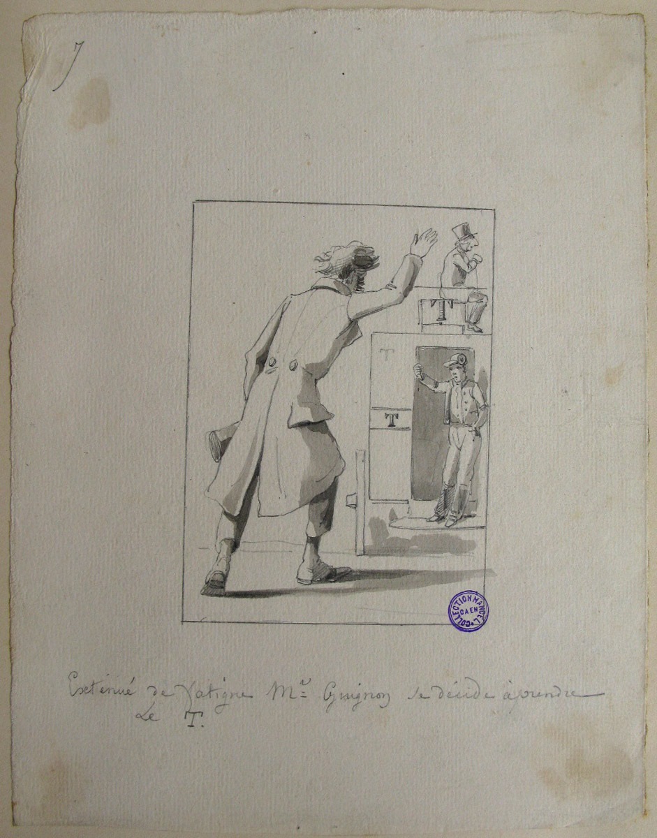 7. Exténué de fatigue, M. Guignon se décide à prendre le T ; M. Guignon, ou le voyage d'un habitant de Ruffec de Paris (titre factice de la série)