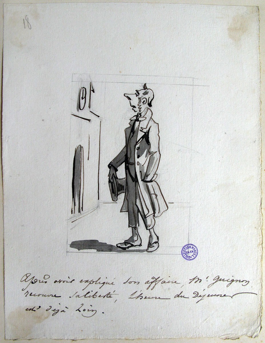 18. Après avoir expliqué son affaire, M. Guignon recouvre sa liberté, l'heure du déjeuner est déjà loin ; M. Guignon, ou le voyage d'un habitant de Ruffec de Paris (titre factice de la série)