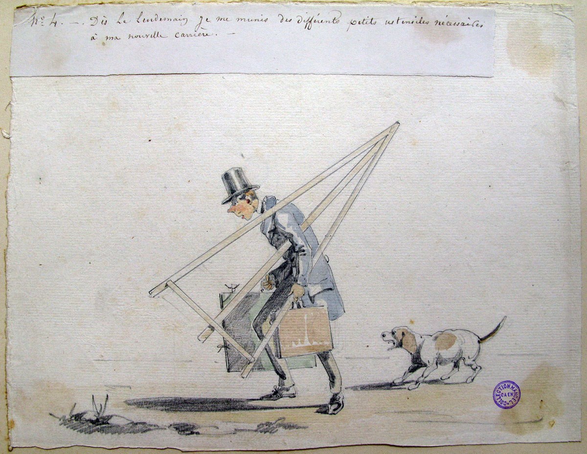 4. Dès le lendemain je me munis des différents petits ustensiles nécessaires à ma nouvelle carrière ; Les tribulations d'un apprenti peintre (titre factice de la série)