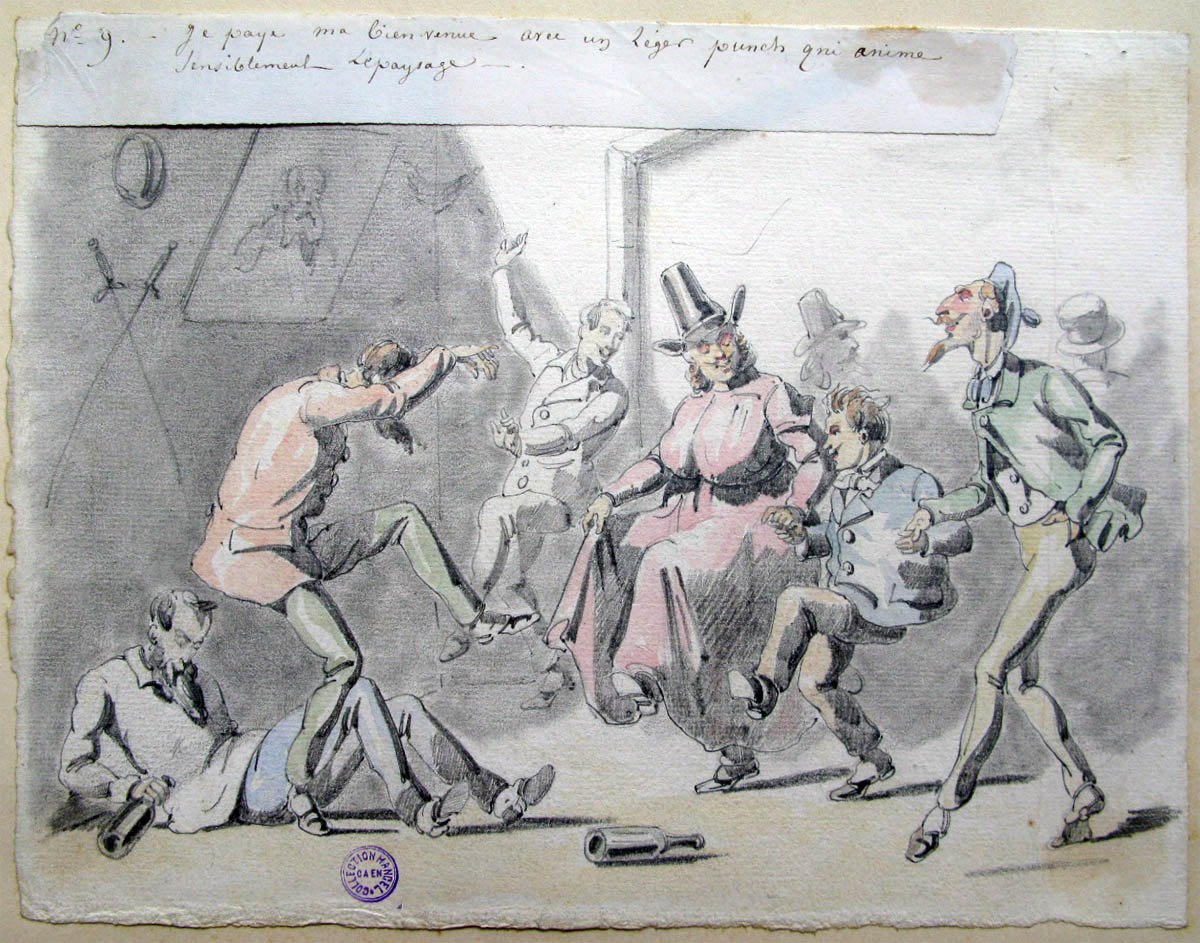 9. Je paye ma bienvenue avec un léger punch qui anime sensiblement le paysage ; Les tribulations d'un apprenti peintre (titre factice de la série)