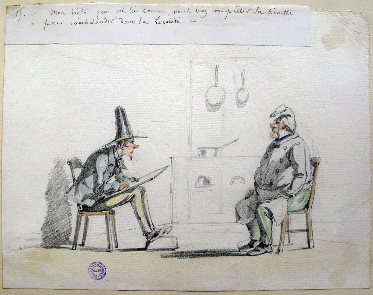 15. Mon hôte, qui est très connu, veut bien me prêter sa binette pour m'achalander dans la localité ; Les tribulations d'un apprenti peintre (titre factice de la série)