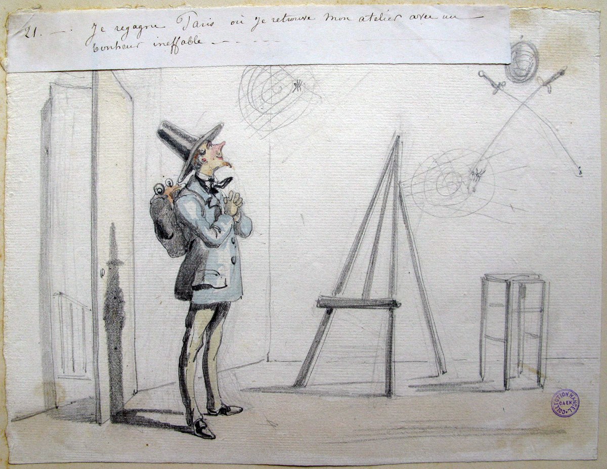 21. Je regagne Paris où je retrouve mon atelier avec un bonheur ineffable ; Les tribulations d'un apprenti peintre (titre factice de la série)