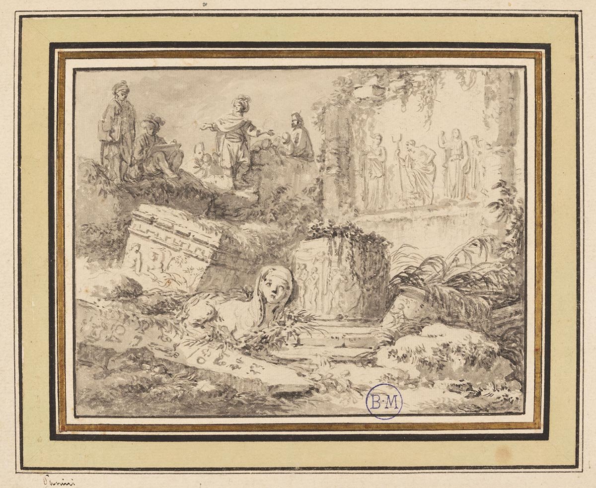 Paysage de ruines avec un dessinateur