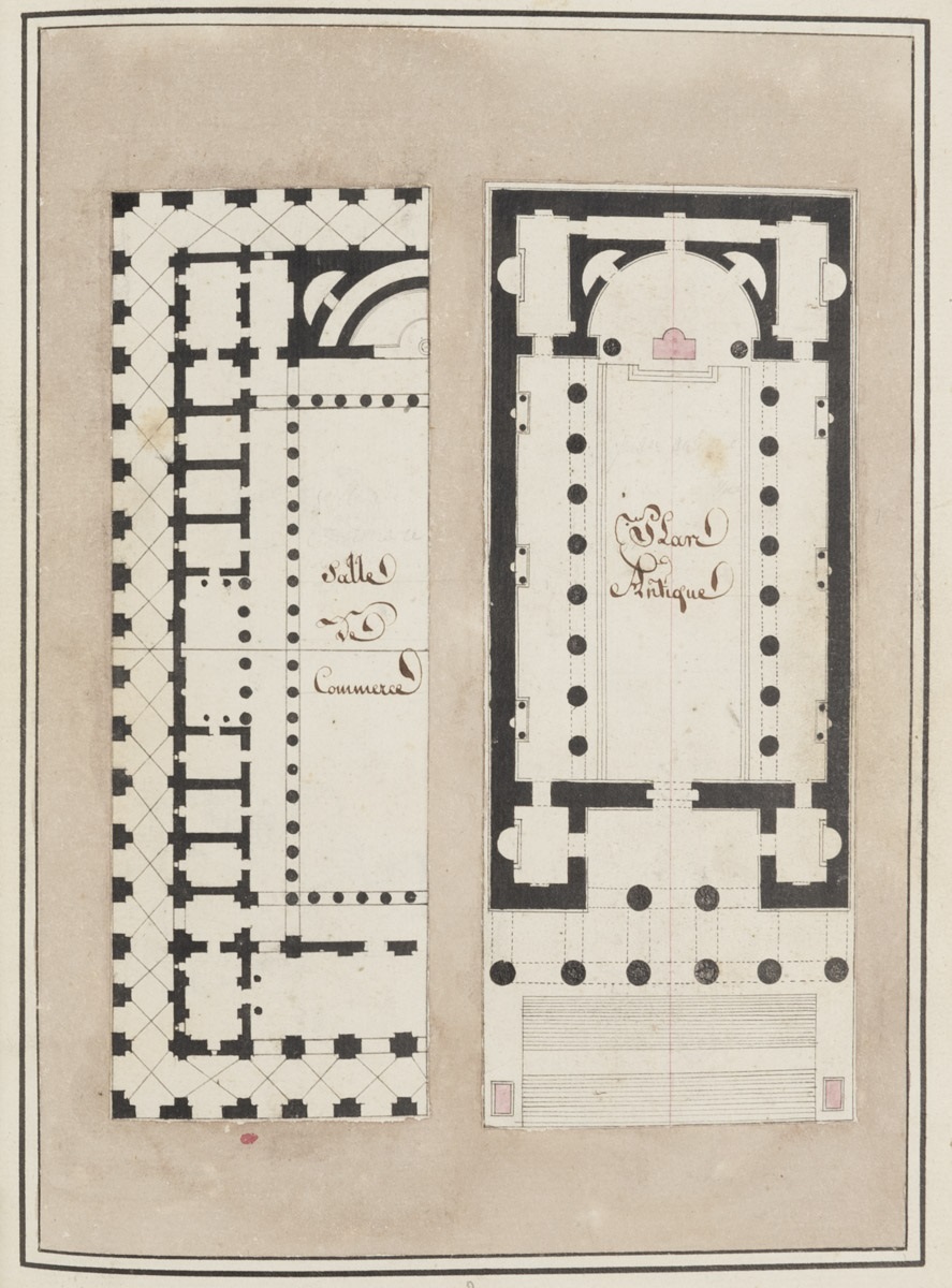 Salle de commerce et plan antique