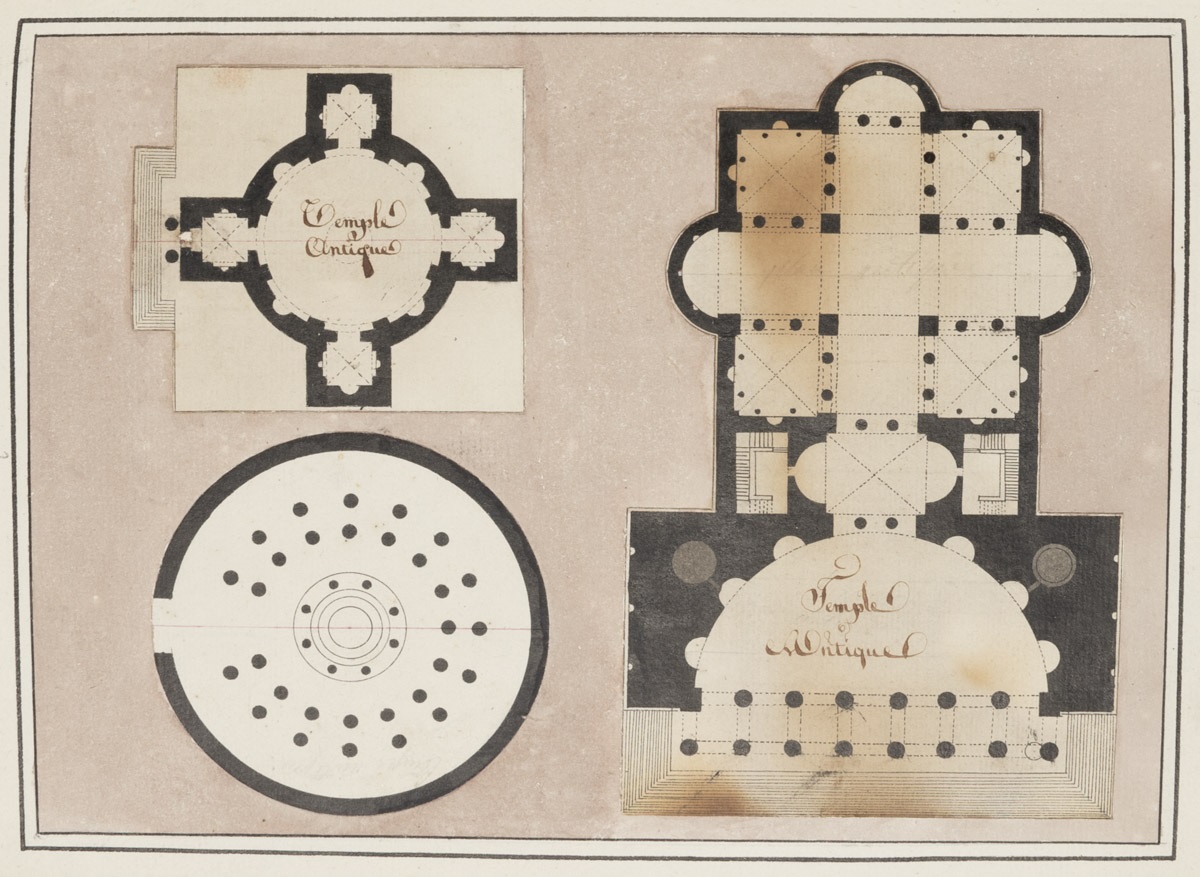Plans de trois temples antiques